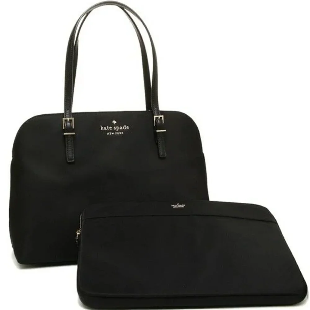 Kate Spade Large Laptop Tote Womens Black Nylon Leather Shoulder Bag Marybeth